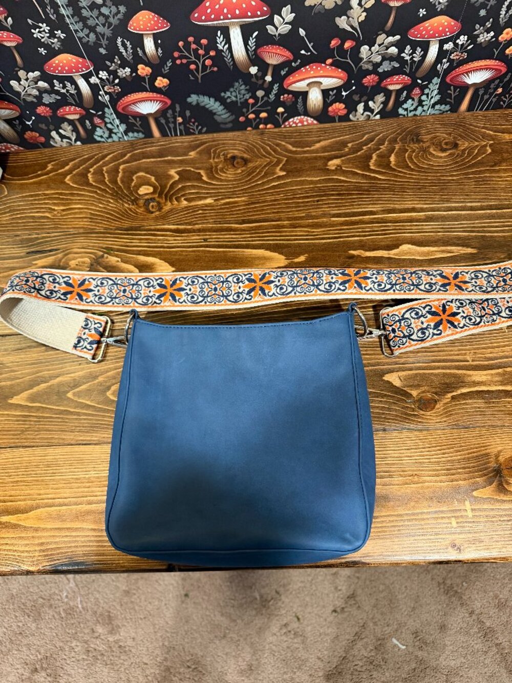Vegan Leather Crossbody Bag w/ Embroidered Guitar Strap • Minimal Use